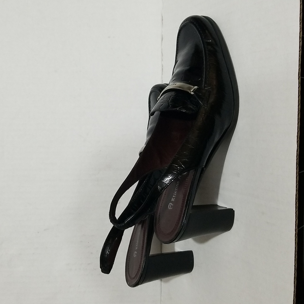 ETIENNE AIGNER Women’s Black Leather Croc Loafer Sling-backs 3" Heel Size 8.5 - Picture 5 of 11